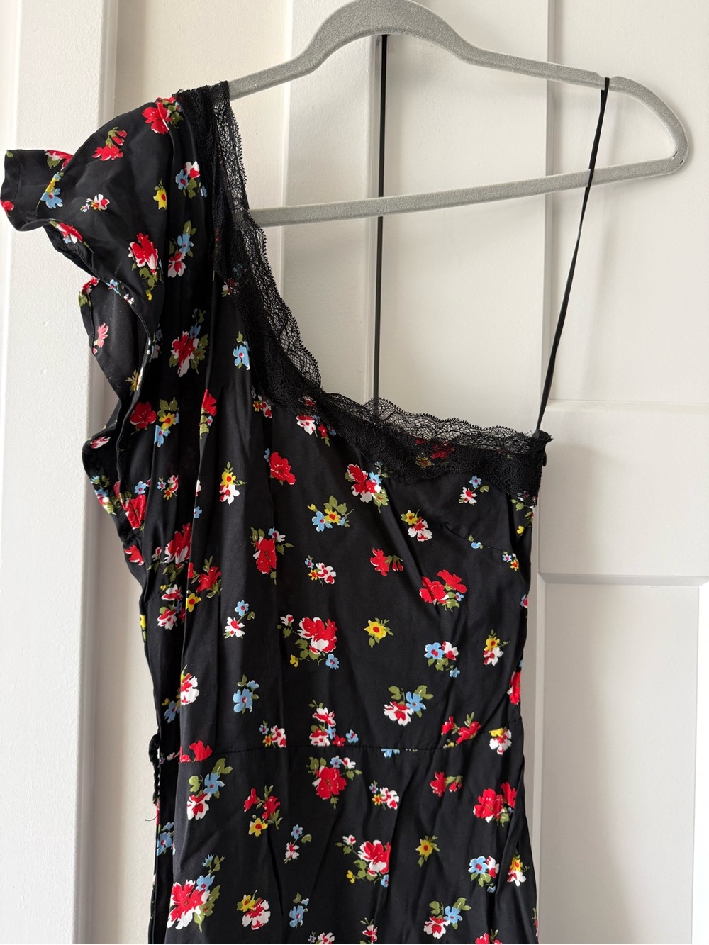 ASOS Black Floral Lace-Trim Slip with Red & Yellow Blossoms
